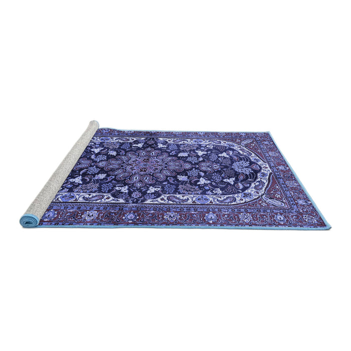 Sideview of Machine Washable Persian Blue Traditional Rug, wshtr4608blu