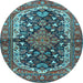 Round Machine Washable Persian Light Blue Traditional Rug, wshtr4608lblu