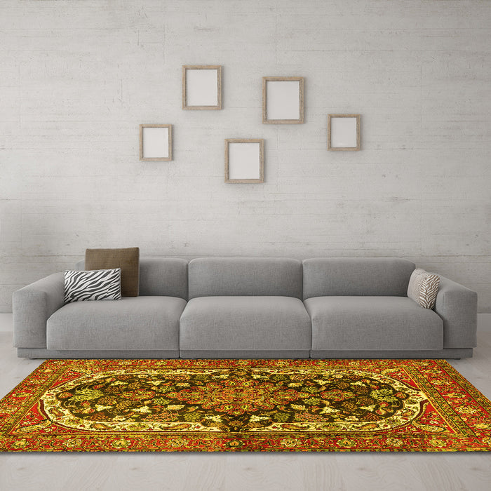 Machine Washable Persian Yellow Traditional Rug in a Living Room, wshtr4608yw