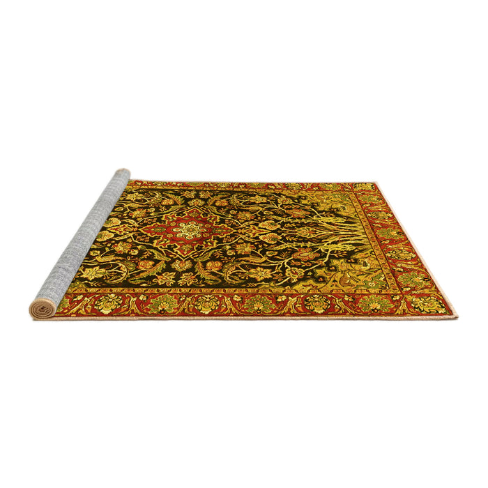 Sideview of Machine Washable Persian Yellow Traditional Rug, wshtr4609yw