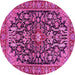 Round Machine Washable Persian Pink Traditional Rug, wshtr4609pnk