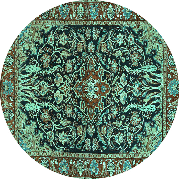 Round Machine Washable Persian Turquoise Traditional Area Rugs, wshtr4609turq