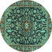 Round Machine Washable Persian Turquoise Traditional Area Rugs, wshtr4609turq