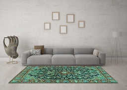 Machine Washable Persian Turquoise Traditional Area Rugs in a Living Room,, wshtr4609turq