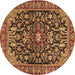 Round Persian Brown Traditional Rug, tr4609brn