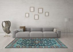Machine Washable Persian Light Blue Traditional Rug in a Living Room, wshtr4609lblu