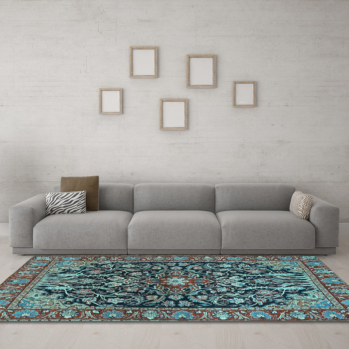 Machine Washable Persian Light Blue Traditional Rug in a Living Room, wshtr4609lblu