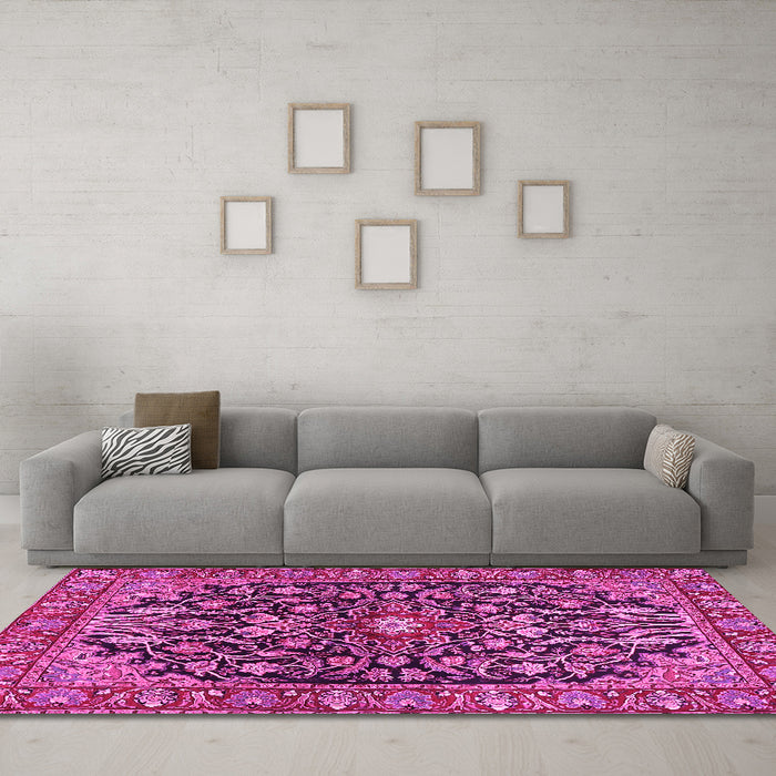 Machine Washable Persian Pink Traditional Rug in a Living Room, wshtr4609pnk