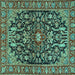 Square Machine Washable Persian Turquoise Traditional Area Rugs, wshtr4609turq