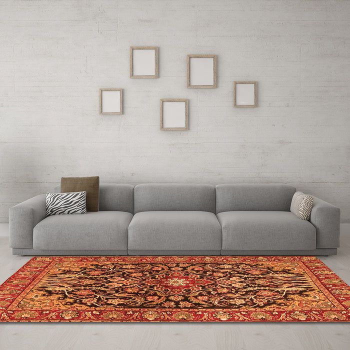 Machine Washable Persian Orange Traditional Area Rugs in a Living Room, wshtr4609org