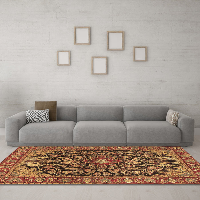 Machine Washable Persian Brown Traditional Rug in a Living Room,, wshtr4609brn