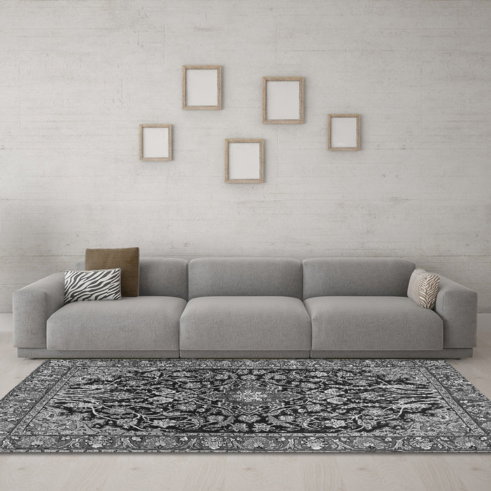 Machine Washable Persian Gray Traditional Rug in a Living Room,, wshtr4609gry