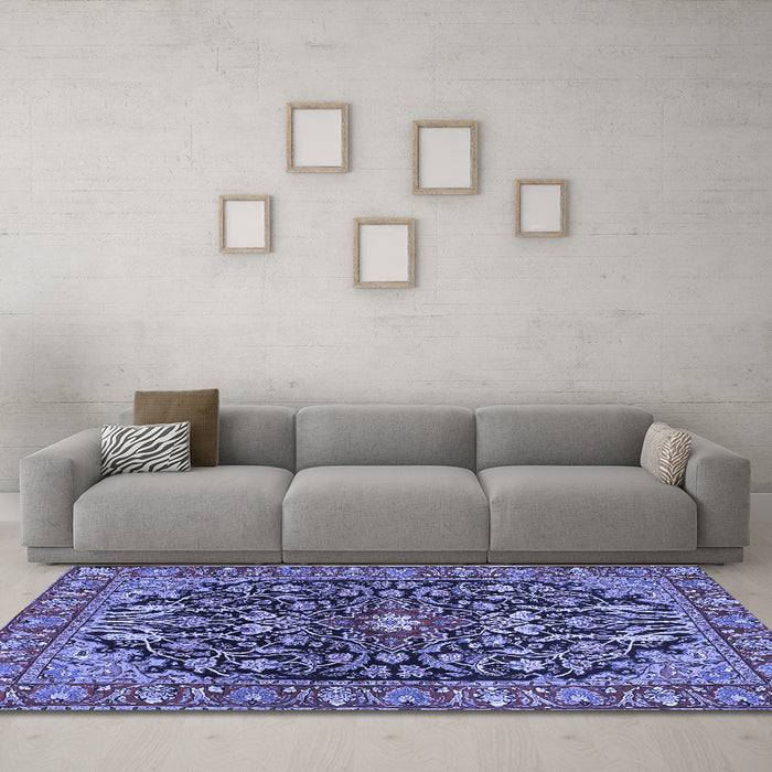 Machine Washable Persian Blue Traditional Rug in a Living Room, wshtr4609blu