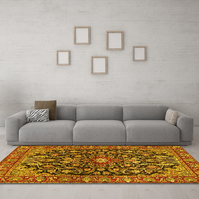 Machine Washable Persian Yellow Traditional Rug in a Living Room, wshtr4609yw