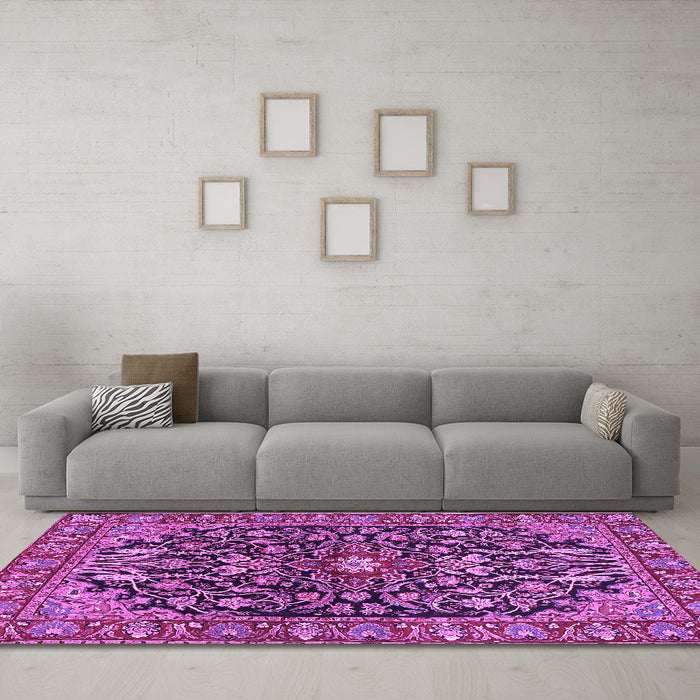 Machine Washable Persian Purple Traditional Area Rugs in a Living Room, wshtr4609pur