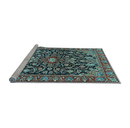 Sideview of Machine Washable Persian Light Blue Traditional Rug, wshtr4609lblu