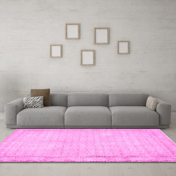 Machine Washable Persian Pink Traditional Rug in a Living Room, wshtr460pnk