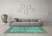 Machine Washable Persian Turquoise Traditional Area Rugs in a Living Room,, wshtr4610turq