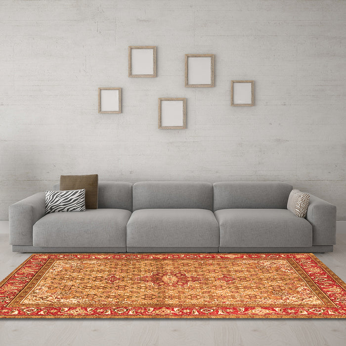 Machine Washable Persian Orange Traditional Area Rugs in a Living Room, wshtr4610org