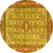 Round Persian Yellow Traditional Rug, tr4610yw