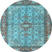 Round Machine Washable Persian Light Blue Traditional Rug, wshtr4610lblu