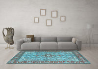 Machine Washable Persian Light Blue Traditional Rug, wshtr4610lblu