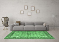 Machine Washable Persian Emerald Green Traditional Rug, wshtr4610emgrn