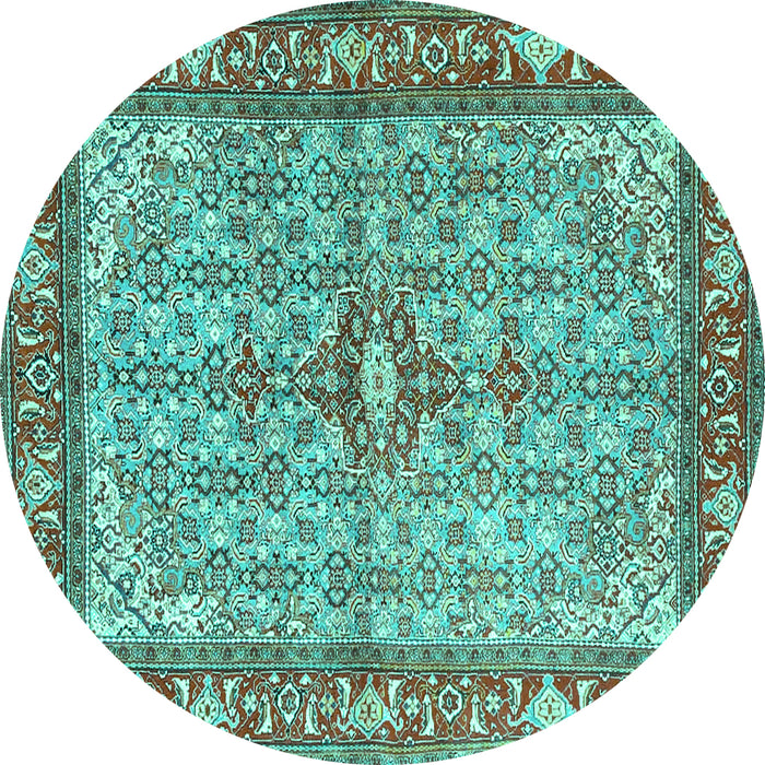 Round Persian Turquoise Traditional Rug, tr4610turq