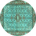 Round Persian Turquoise Traditional Rug, tr4610turq