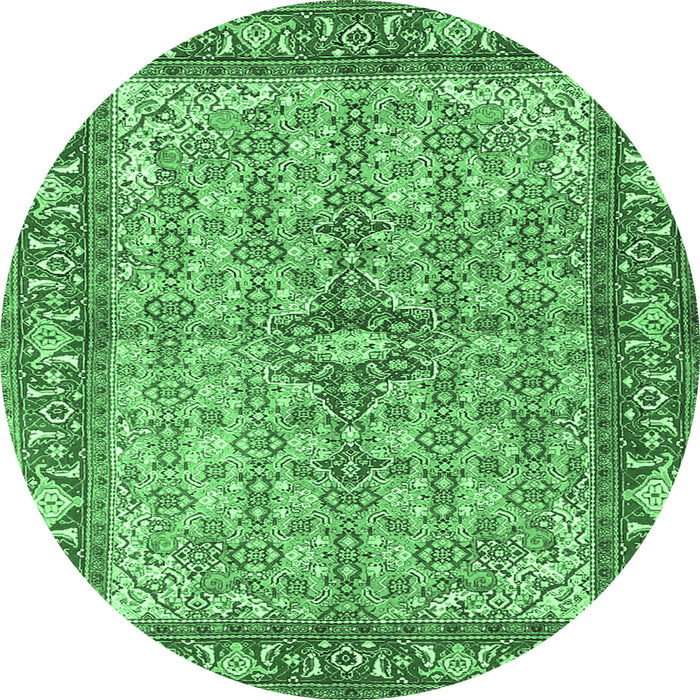 Round Machine Washable Persian Emerald Green Traditional Area Rugs, wshtr4610emgrn