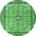 Round Machine Washable Persian Emerald Green Traditional Area Rugs, wshtr4610emgrn