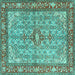 Square Machine Washable Persian Turquoise Traditional Area Rugs, wshtr4610turq