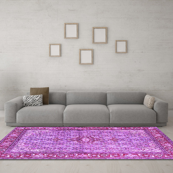 Machine Washable Persian Purple Traditional Area Rugs in a Living Room, wshtr4610pur