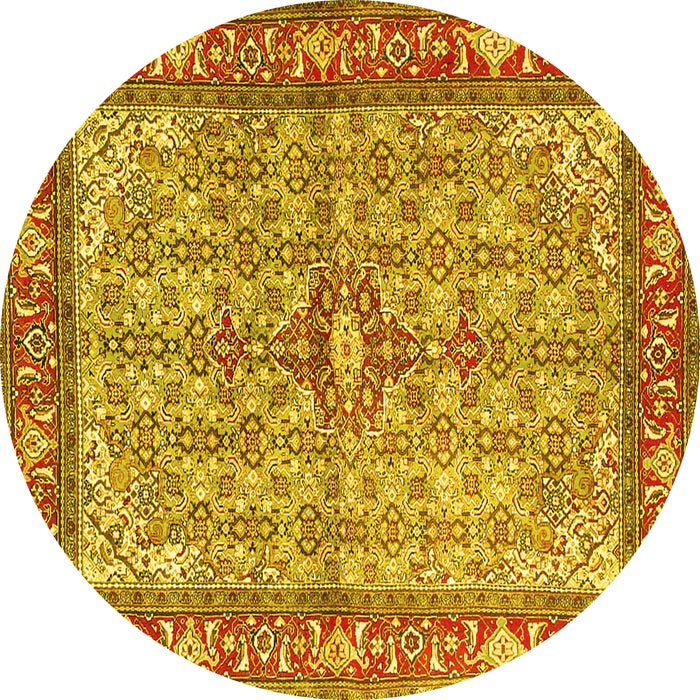 Round Machine Washable Persian Yellow Traditional Rug, wshtr4610yw