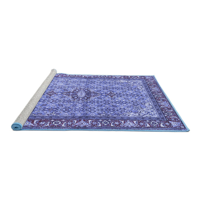 Sideview of Machine Washable Persian Blue Traditional Rug, wshtr4610blu