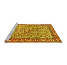 Sideview of Machine Washable Persian Yellow Traditional Rug, wshtr4610yw
