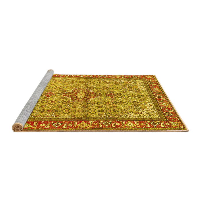 Sideview of Machine Washable Persian Yellow Traditional Rug, wshtr4610yw