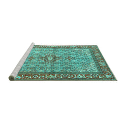 Sideview of Machine Washable Persian Turquoise Traditional Area Rugs, wshtr4610turq