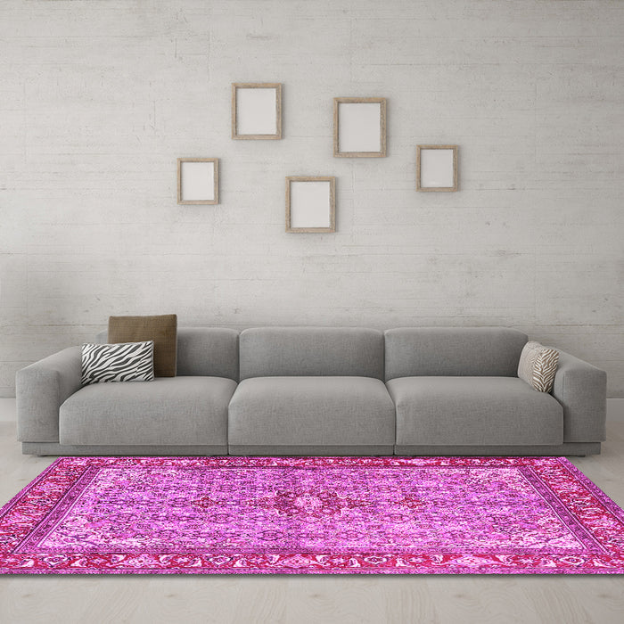 Machine Washable Persian Pink Traditional Rug in a Living Room, wshtr4610pnk