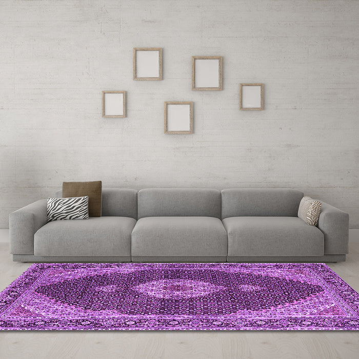 Machine Washable Medallion Purple Traditional Area Rugs in a Living Room, wshtr4611pur