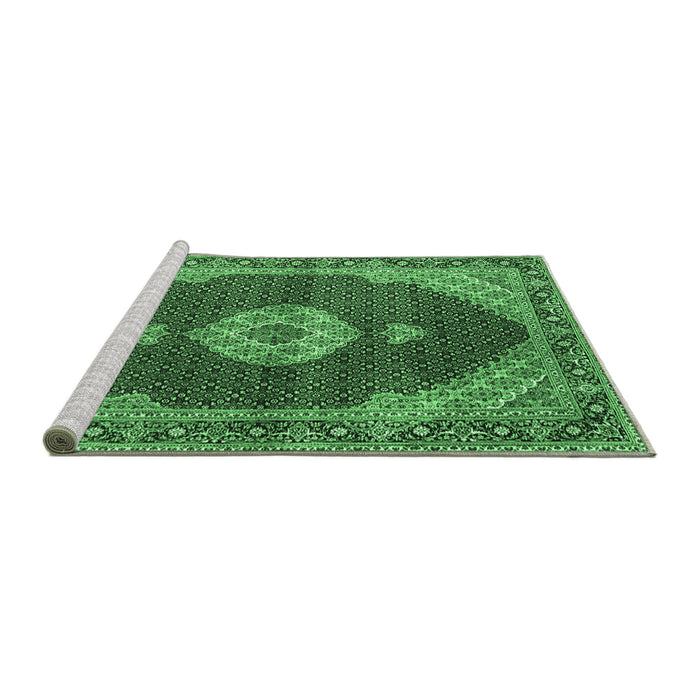 Sideview of Machine Washable Medallion Emerald Green Traditional Area Rugs, wshtr4611emgrn