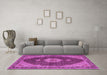 Machine Washable Medallion Pink Traditional Rug in a Living Room, wshtr4611pnk