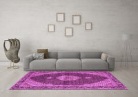 Machine Washable Medallion Pink Traditional Rug, wshtr4611pnk