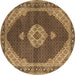 Round Machine Washable Medallion Brown Traditional Rug, wshtr4611brn