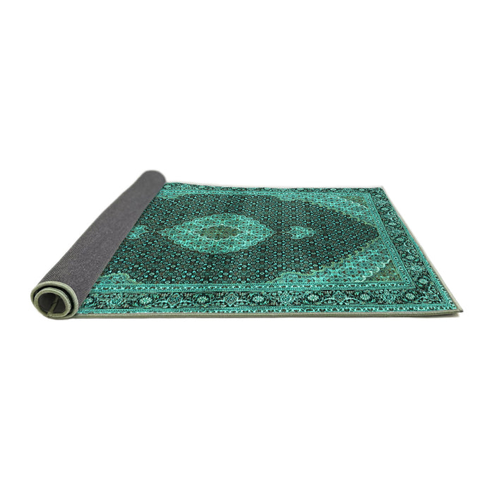 Sideview of Medallion Turquoise Traditional Rug, tr4611turq