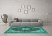 Machine Washable Medallion Turquoise Traditional Area Rugs in a Living Room,, wshtr4611turq