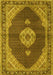 Machine Washable Medallion Yellow Traditional Rug, wshtr4611yw