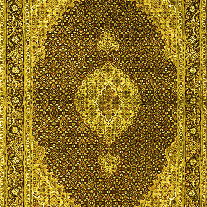 Machine Washable Medallion Yellow Traditional Rug, wshtr4611yw