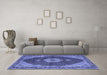 Machine Washable Medallion Blue Traditional Rug in a Living Room, wshtr4611blu