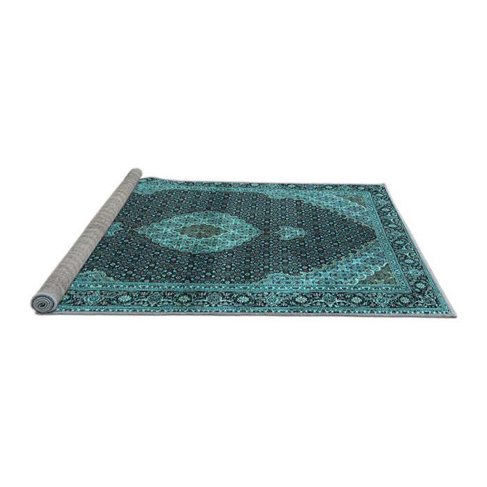 Sideview of Machine Washable Medallion Light Blue Traditional Rug, wshtr4611lblu